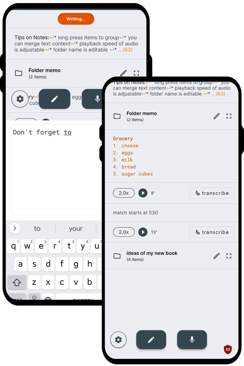 text features screenshots