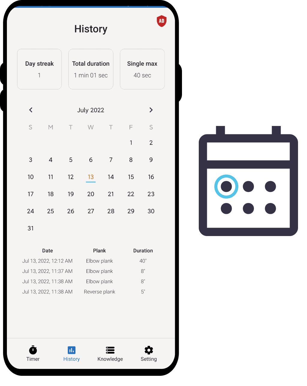 Calendar and metrics screenshot